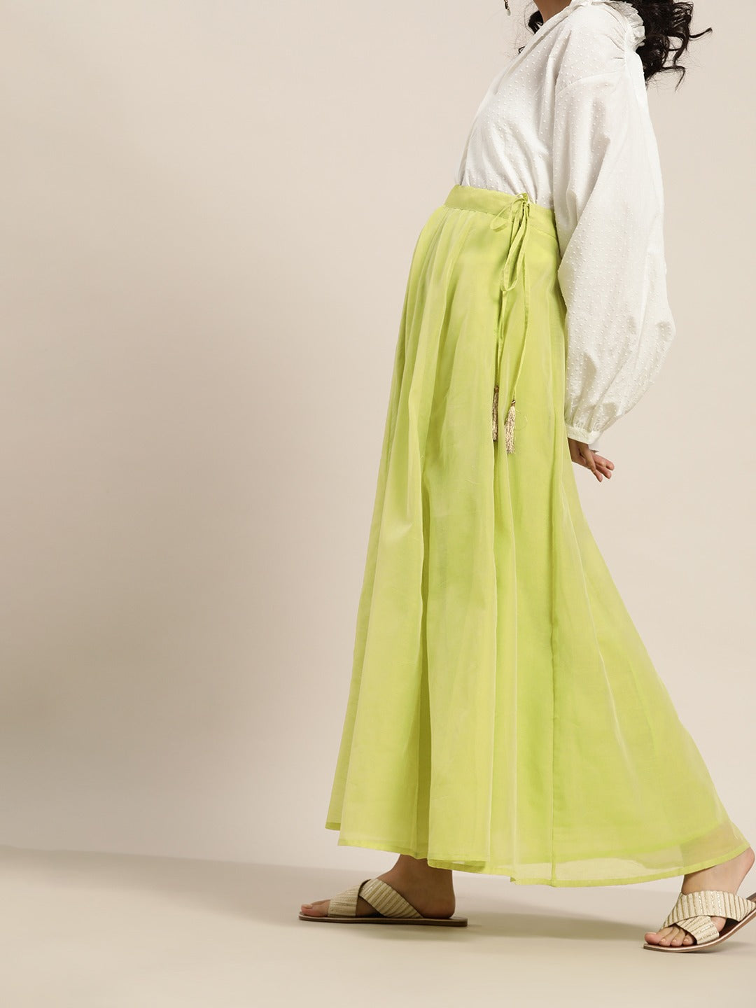 Green Zari Tassels Anarkali Skirt