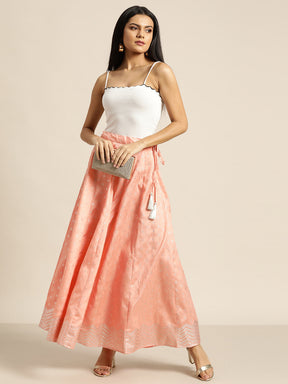 Peach Silver Foil Anarkali Skirt