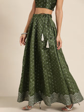 Dark Green Silver Foil Anarkali Skirt-Skirts-SASSAFRAS