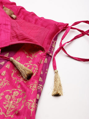 Fuchsia & Purple Foil Print Anarkali Skirt