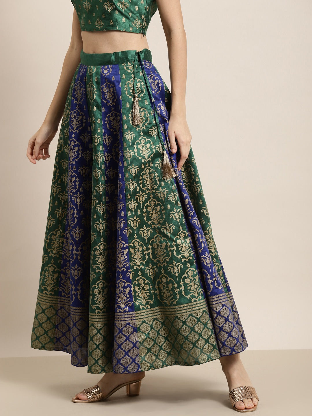Green & Blue Foil Print Anarkali Skirt
