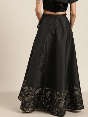Black Paisely Foil Border Anarkali Skirt