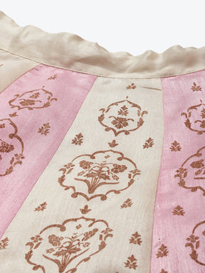 Pink & Cream Foil Floral Anarkali Skirt