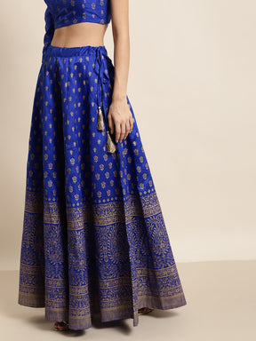 Royal Blue Foil Paisley Anarkali Skirt