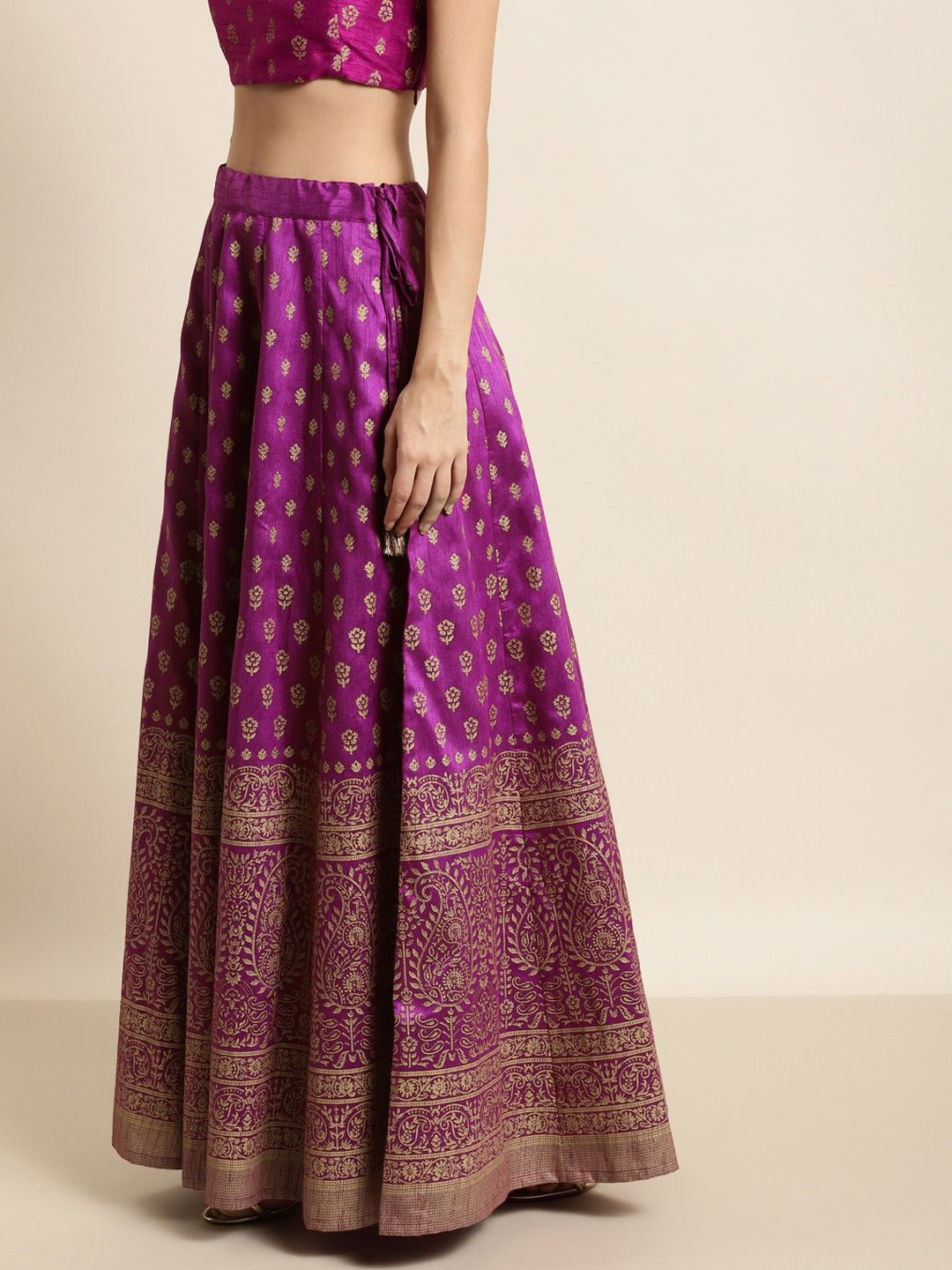 Purple Foil Paisley Anarkali Skirt