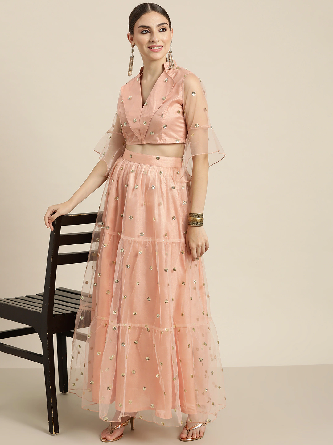 Net flared skirt online hot sale