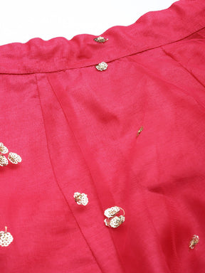 Women Fuchsia Tulle Sequins Anarkali Skirt