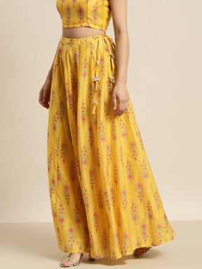 Women Yellow Floral Aanrkali Skirt