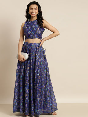 Women Purple Mughal Floral Anarkali Skirt
