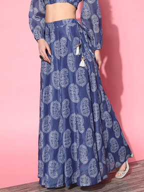 Women Blue Chanderi Paisley Anarkali Skirt
