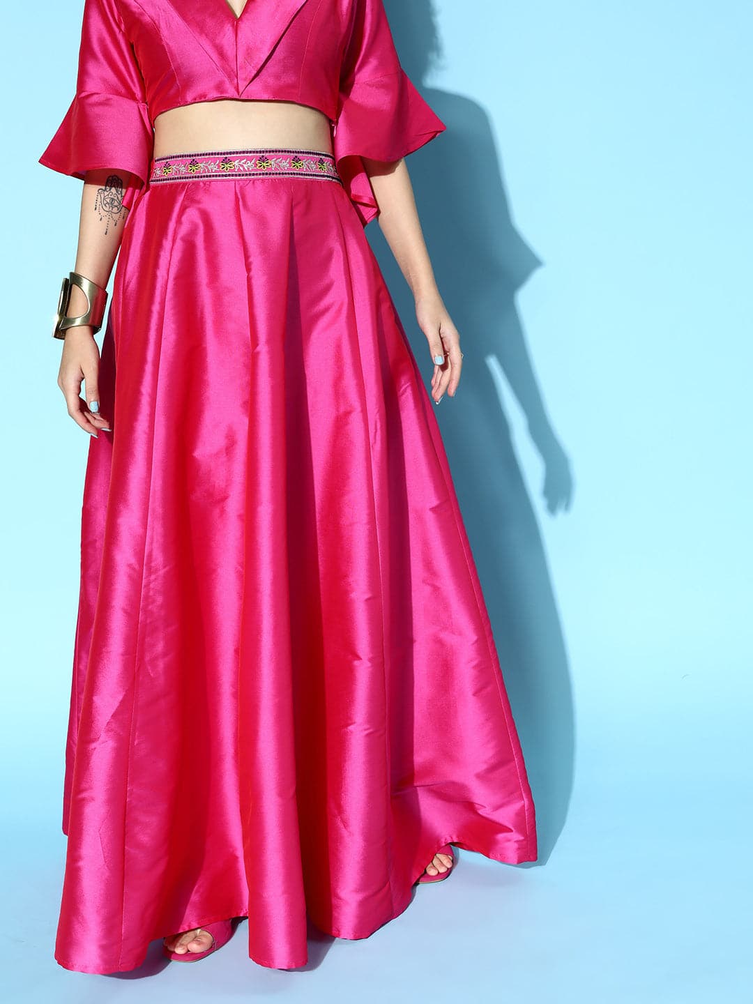 Pink Embroidered Waistband Anarkali Skirt Shae by SASSAFRAS