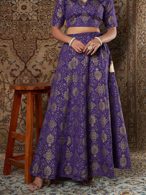 Purple Brocade Floral Anarkali Skirt-Shae by SASSAFRAS