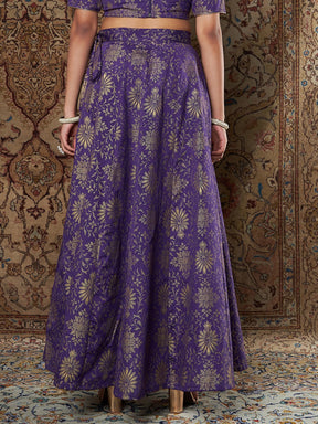 Women Purple Brocade Floral Anarkali Skirt