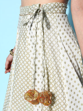 Off White Cotton Silk Foil Anarkali Skirt-Shae by SASSAFRAS