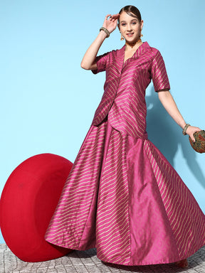 Burgundy Cotton Silk Geo Foil Anarkali Skirt-Shae by SASSAFRAS
