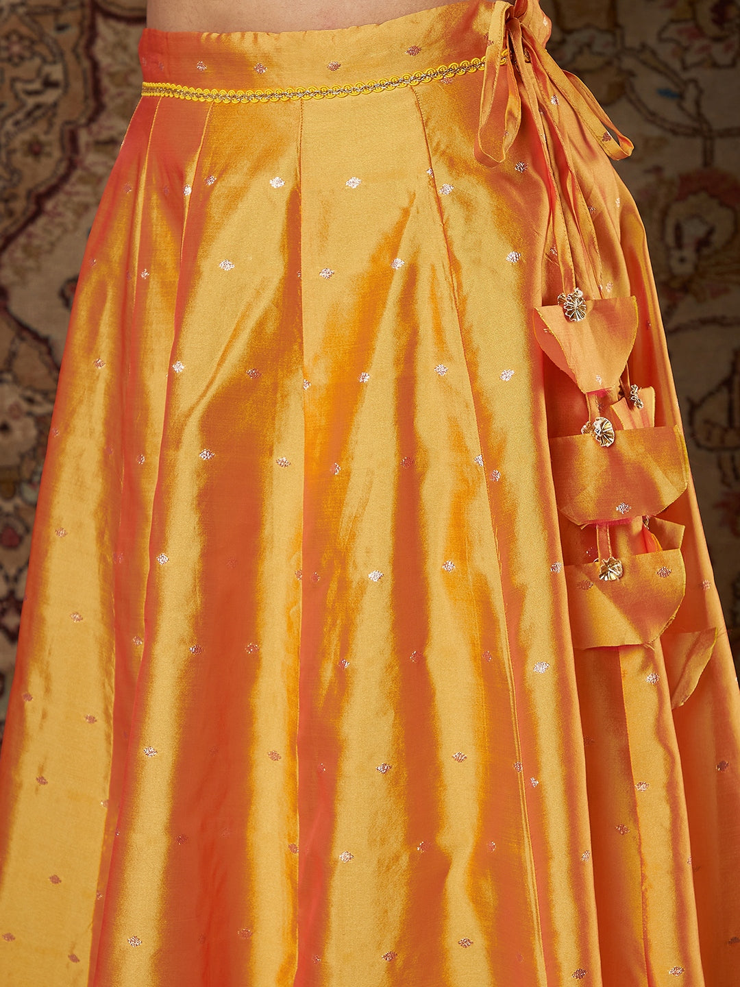 Women Mustard Taffeta Jacquard Anarkali Skirt