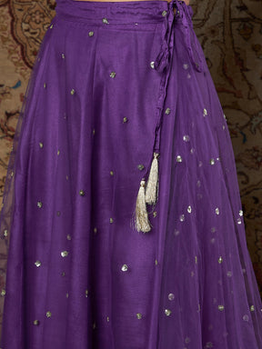Women Purple Tulle Sequins Anarkali Skirt
