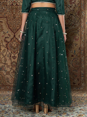 Women Green Tulle Sequins Anarkali Skirt