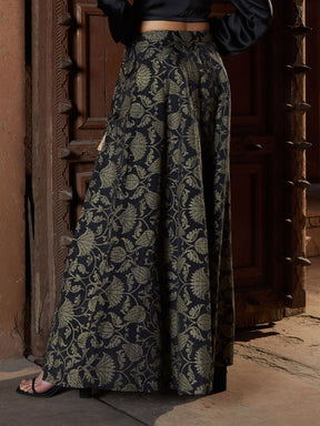 Black Brocade Jacquard Anarkali Skirt-Shae by SASSAFRAS