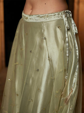Olive Tulle Sequin Anarkali Skirt-Shae by SASSAFRAS