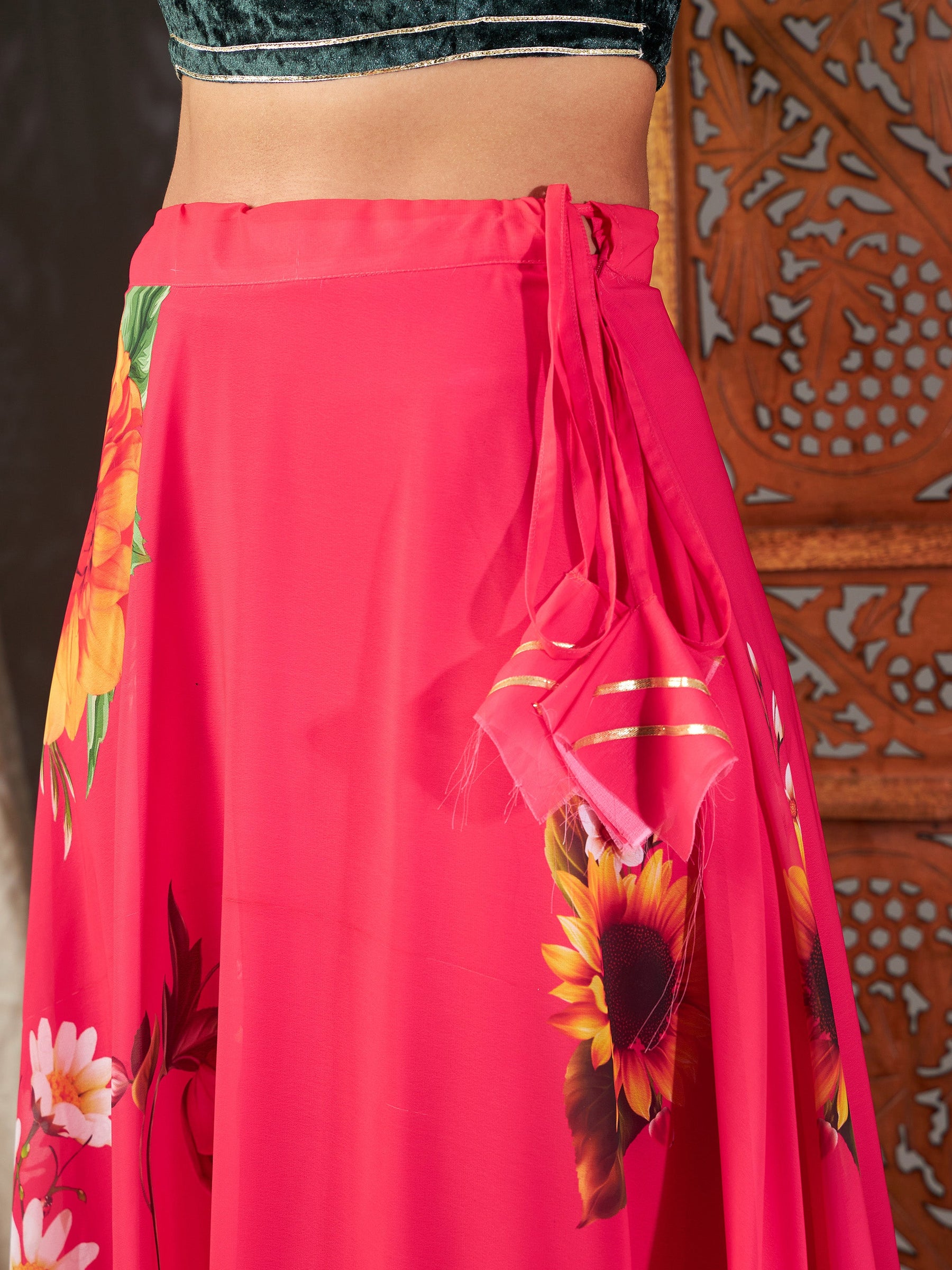 Fuchsia Floral Bias Flared Skirt-Shae by SASSAFRAS