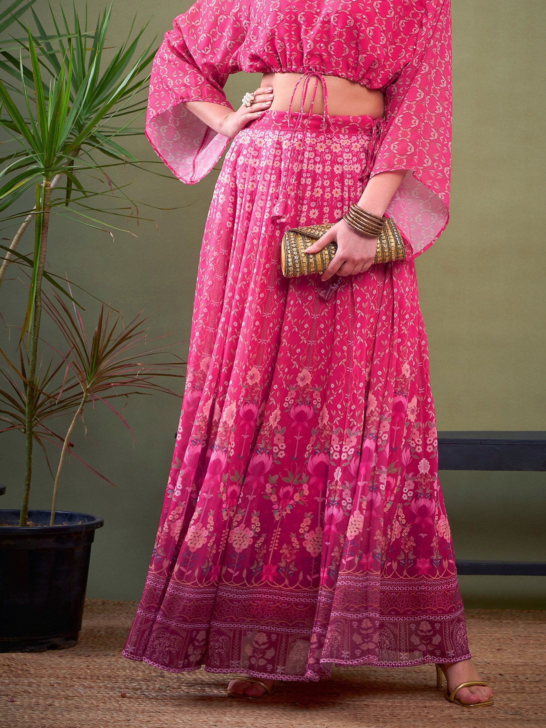 Pink Floral Anarkali Skirt-Shae by SASSAFRAS