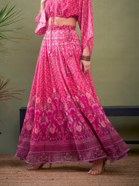 Pink Floral Anarkali Skirt-Shae by SASSAFRAS