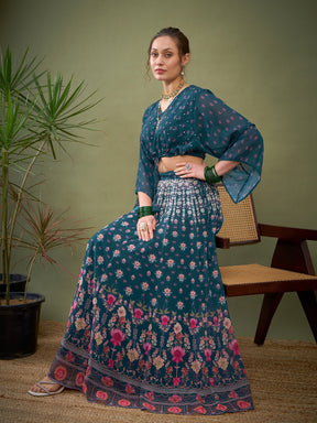 Green Floral Anarkali Skirt-Shae by SASSAFRAS