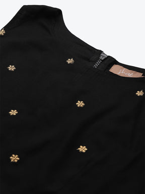 Black Sleeveless Embroidered Crop Top