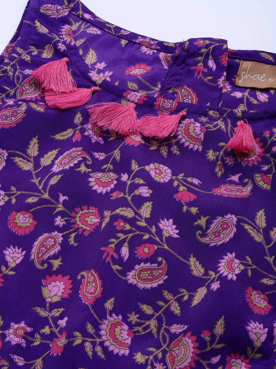 Women Purple Floral Sleeveless Crop Top