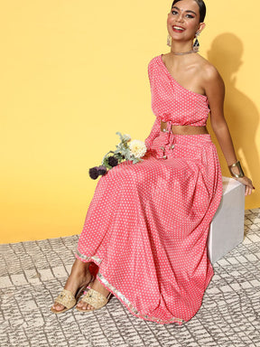 Women Pink Tie & Dye One Shoulder Crop Top-Tops-SASSAFRAS