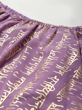 Women Purple Shloka Foil Print Bardot Crop Top