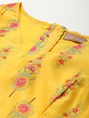 Women Yellow Floral Sleeveless Crop Top
