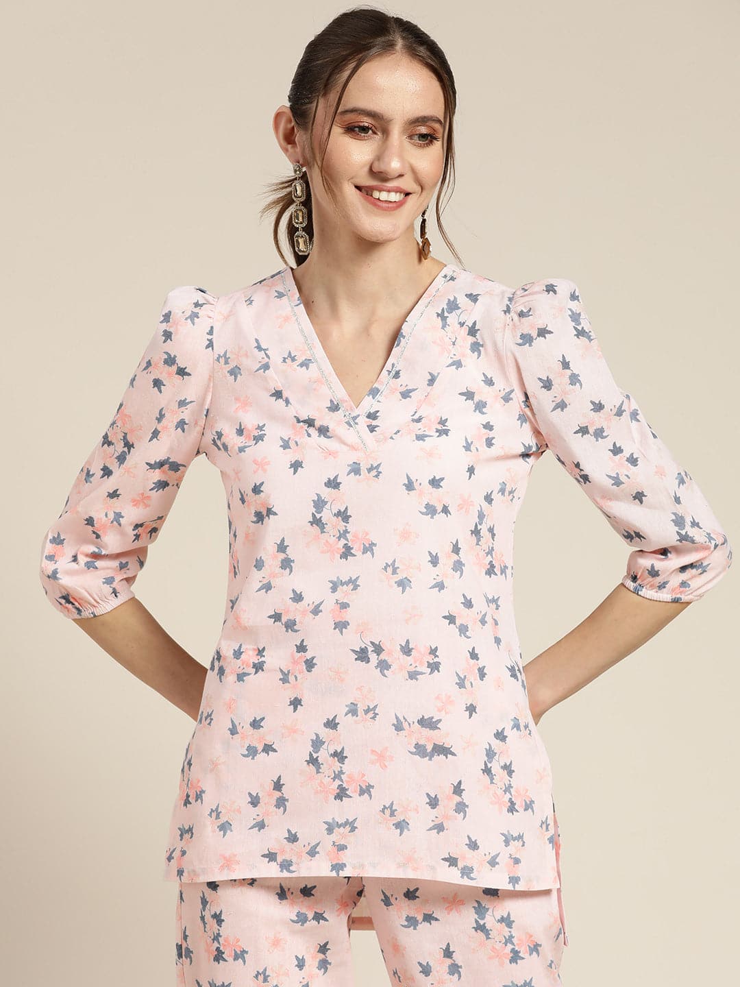 Powder Pink Floral Sustainable Puff Sleeve Top  Shae by SASSAFRAS