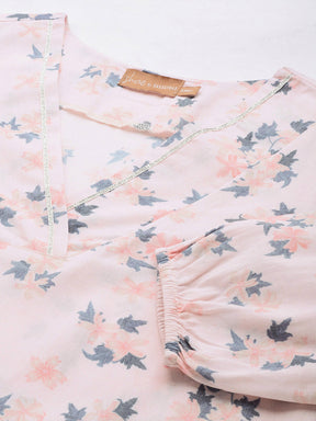 Women Powder Pink Floral Sustainable Puff Sleeve Top