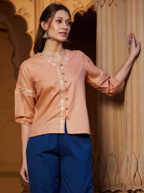 Peach Scalloped Embroidered Top-Shae by SASSAFRAS