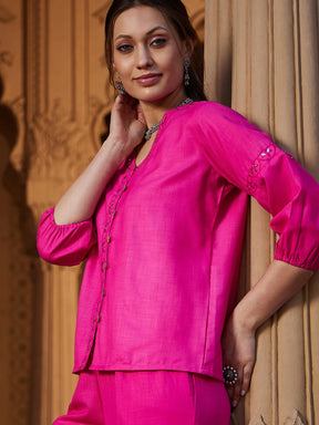 Fuchsia Scalloped Embroidered Top-Shae by SASSAFRAS