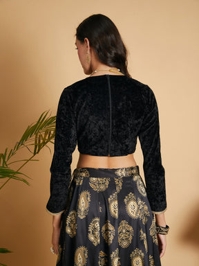 Black Velvet Embroidered Crop Top-Shae by SASSAFRAS