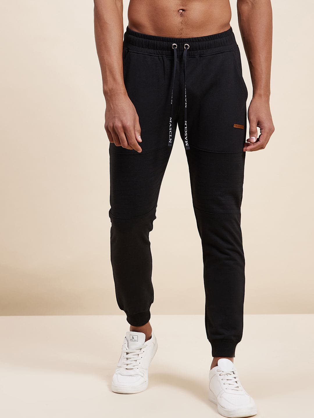 Men's Black Relax Fit Stitch Detail Joggers-Men's Track Pants-SASSAFRAS