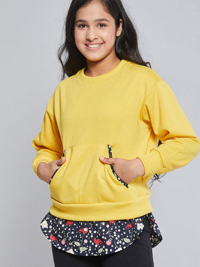 Girls Yellow Fleece Half Shirt Sweatshirt-Girls Sweatshirts-SASSAFRAS