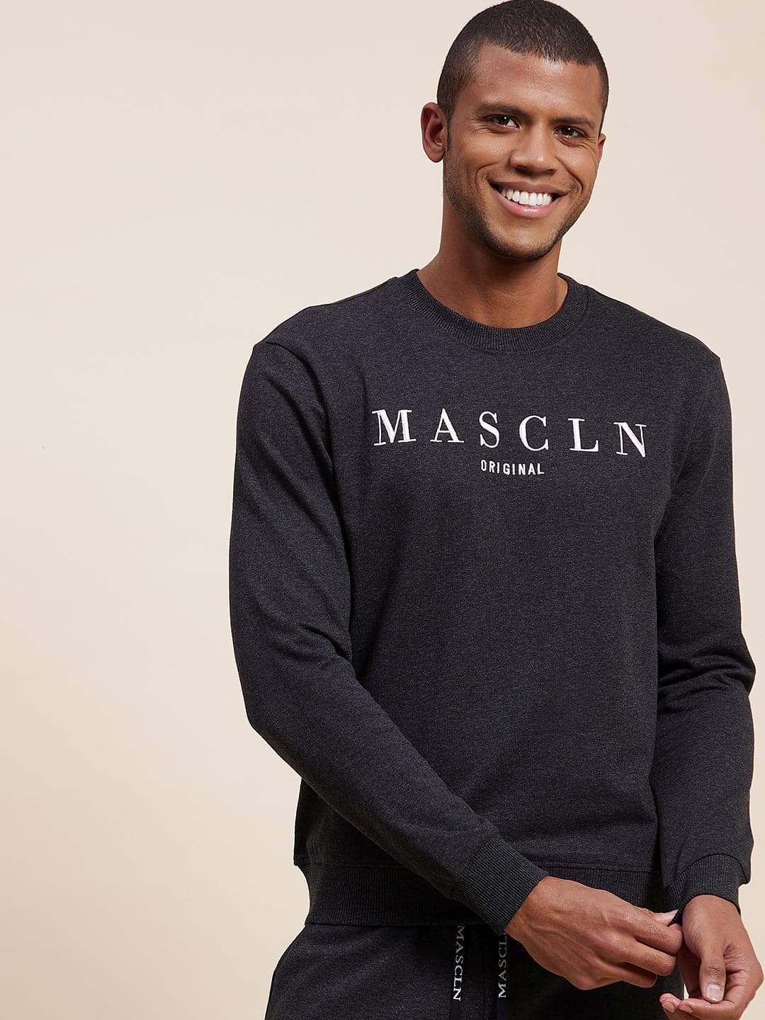 Men's Dark Grey MASCLN Embroidered Sweatshirt-Men's Sweatshirt-SASSAFRAS