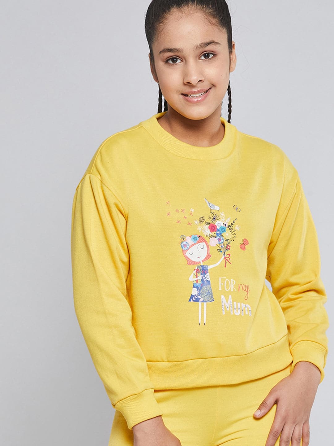 Girls Yellow Fleece GIRL Sweatshirt-Girls Sweatshirts-SASSAFRAS